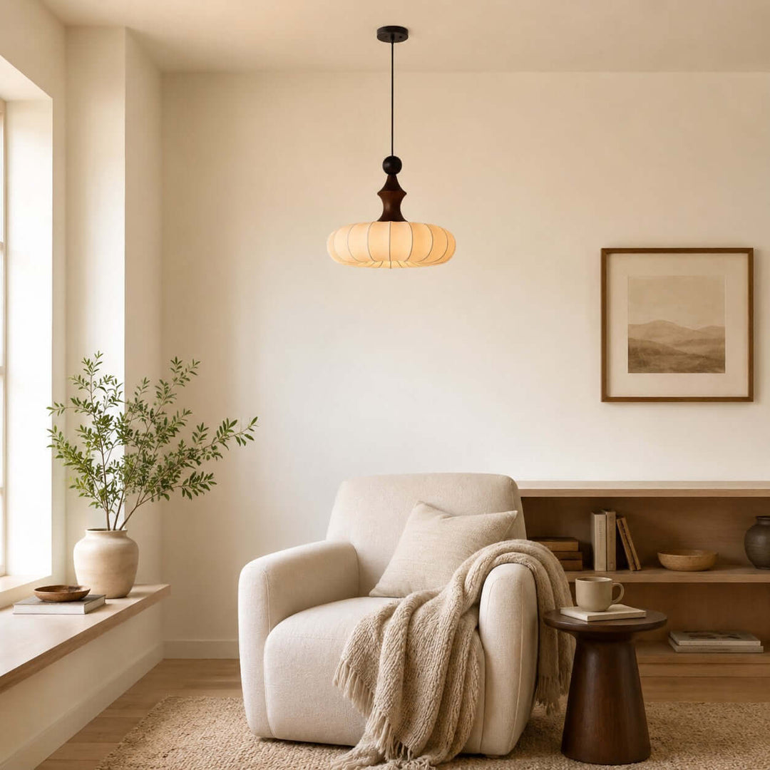 Senna Pendant Light - Japanese Bedside Silk Lantern Shade Light | Vinlighting