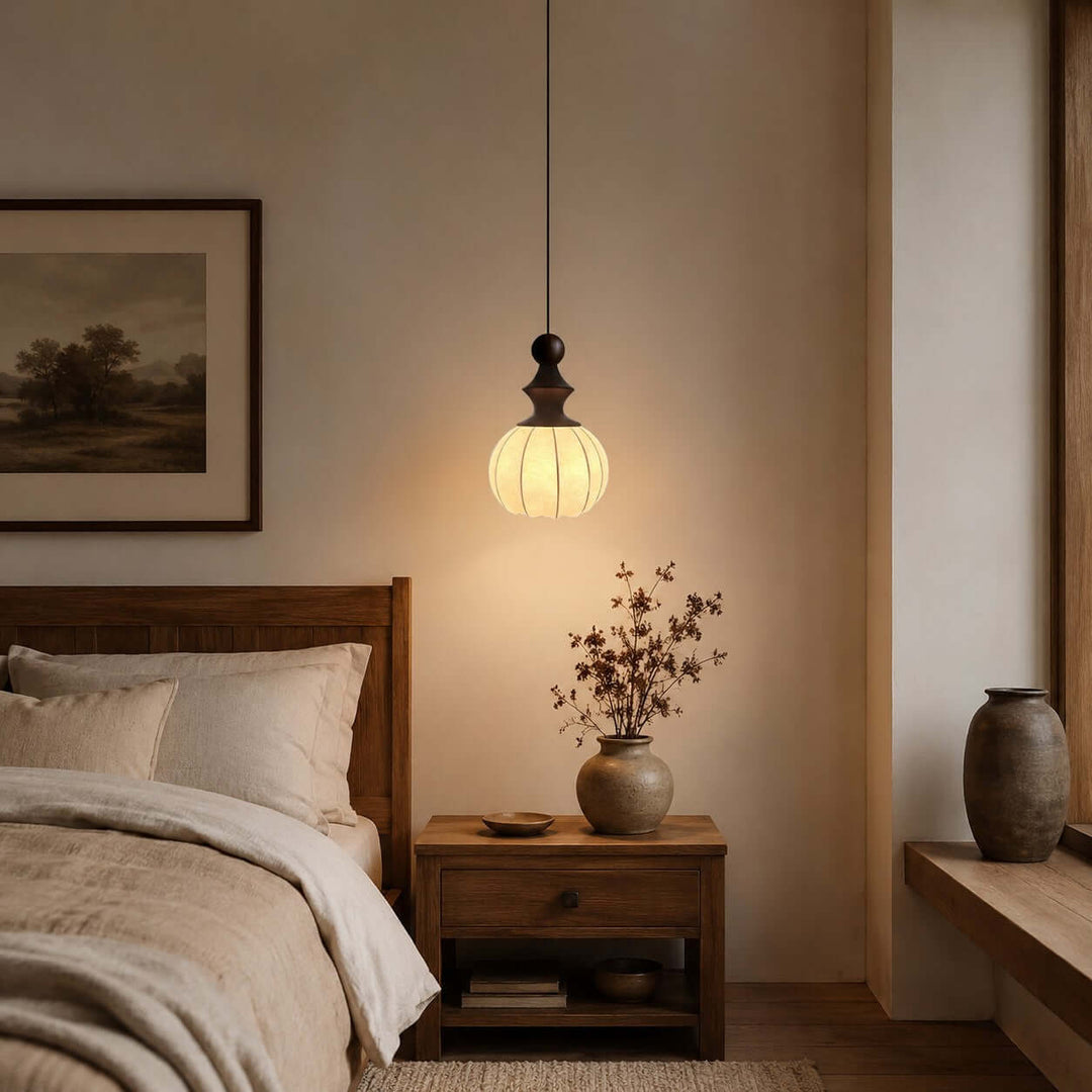 Senna Pendant Light - Japanese Bedside Silk Lantern Shade Light | Vinlighting