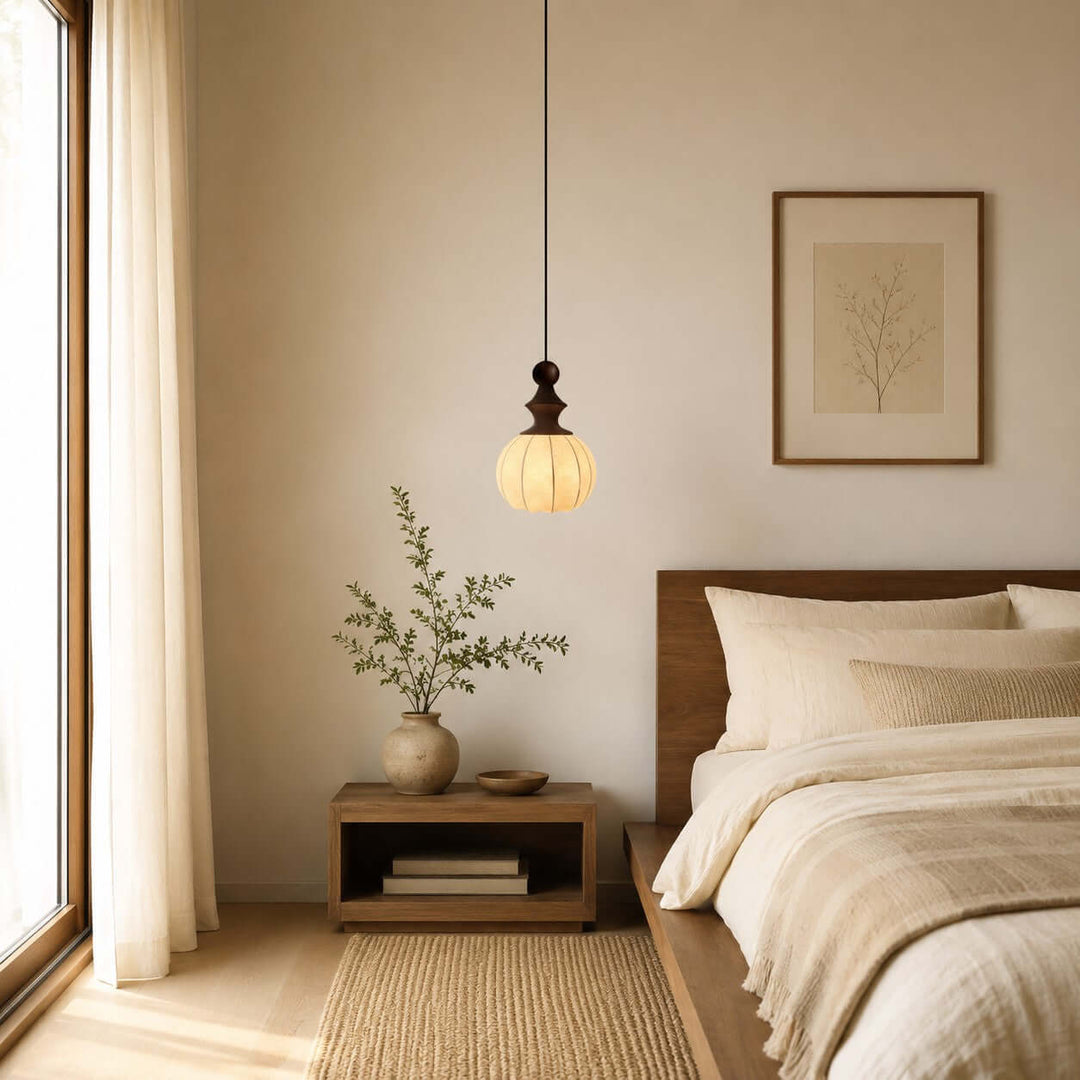 Senna Pendant Light - Japanese Bedside Silk Lantern Shade Light | Vinlighting