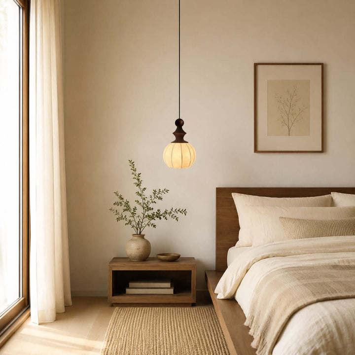 Senna Pendant Light - Japanese Bedside Silk Lantern Shade Light | Vinlighting