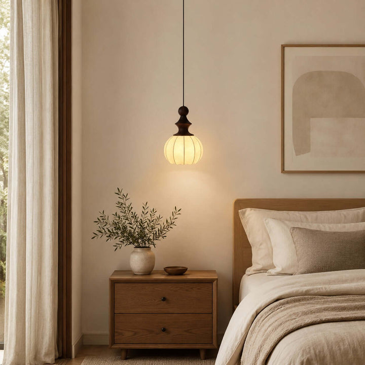 Senna Pendant Light - Japanese Bedside Silk Lantern Shade Light | Vinlighting