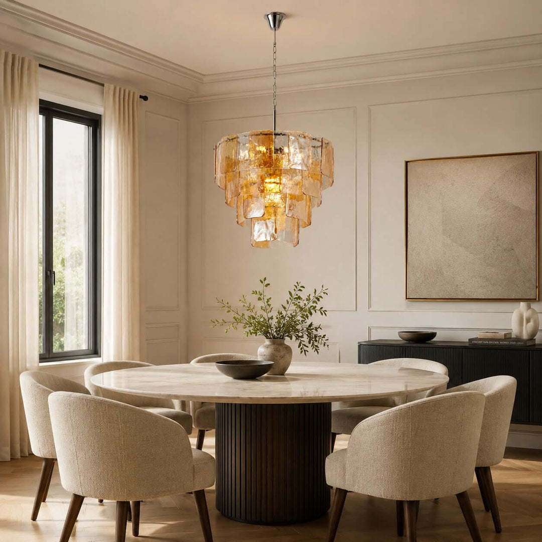 French Vintage Amber Glass Chandelier for Living Room Home Decor
