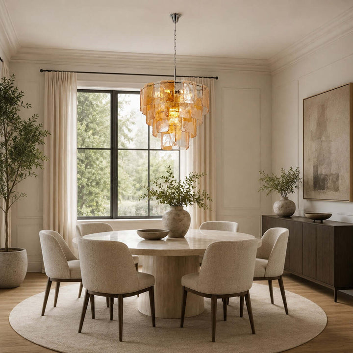 French Vintage Amber Glass Chandelier for Living Room Home Decor