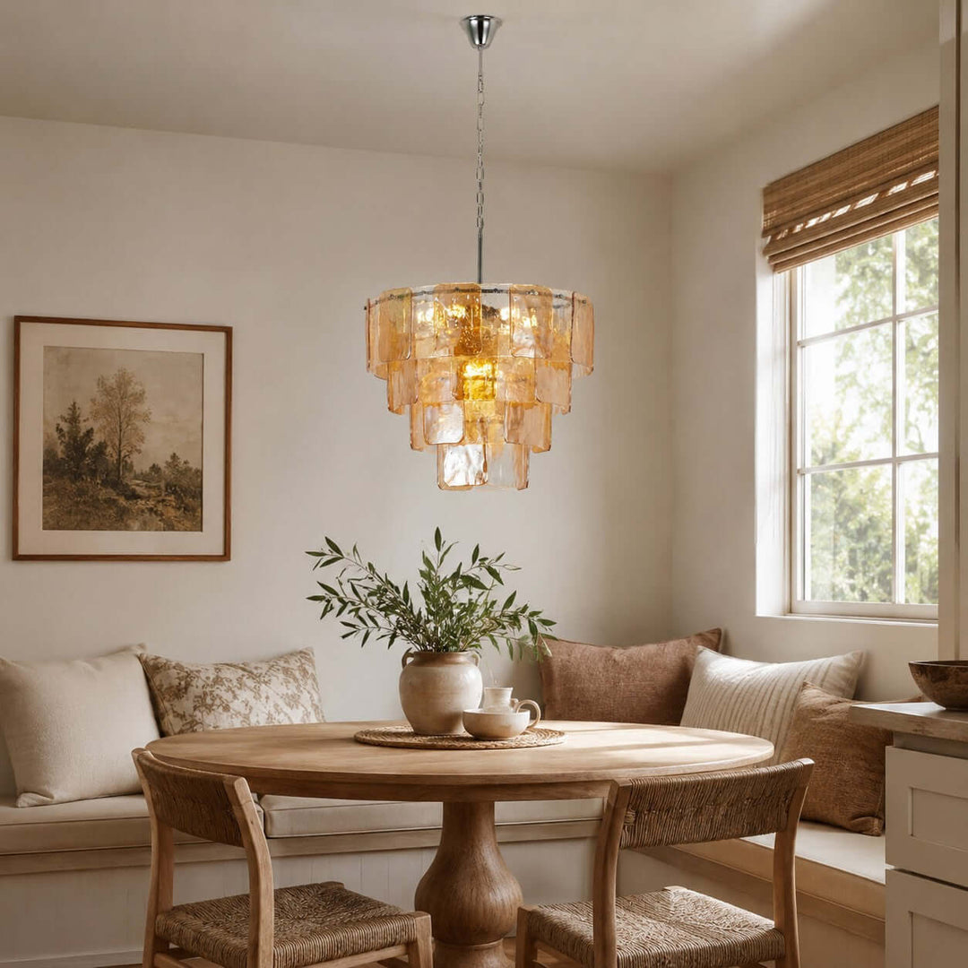 French Vintage Amber Glass Chandelier for Living Room Home Decor