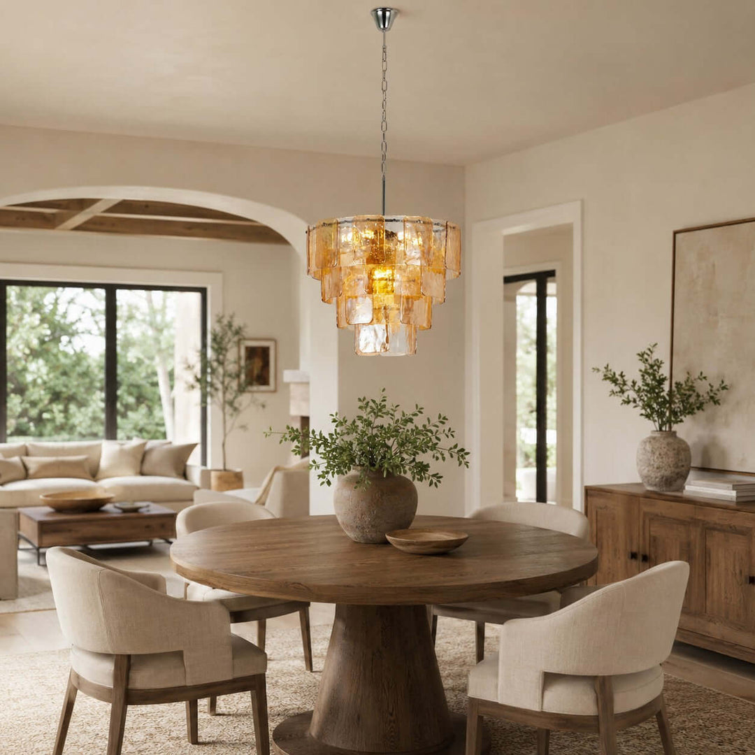 French Vintage Amber Glass Chandelier for Living Room Home Decor