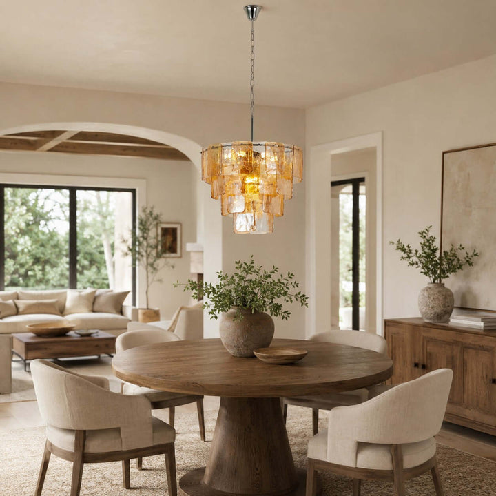 French Vintage Amber Glass Chandelier for Living Room Home Decor