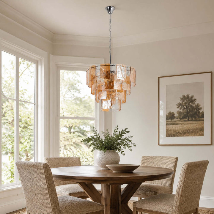 French Vintage Amber Glass Chandelier for Living Room Home Decor
