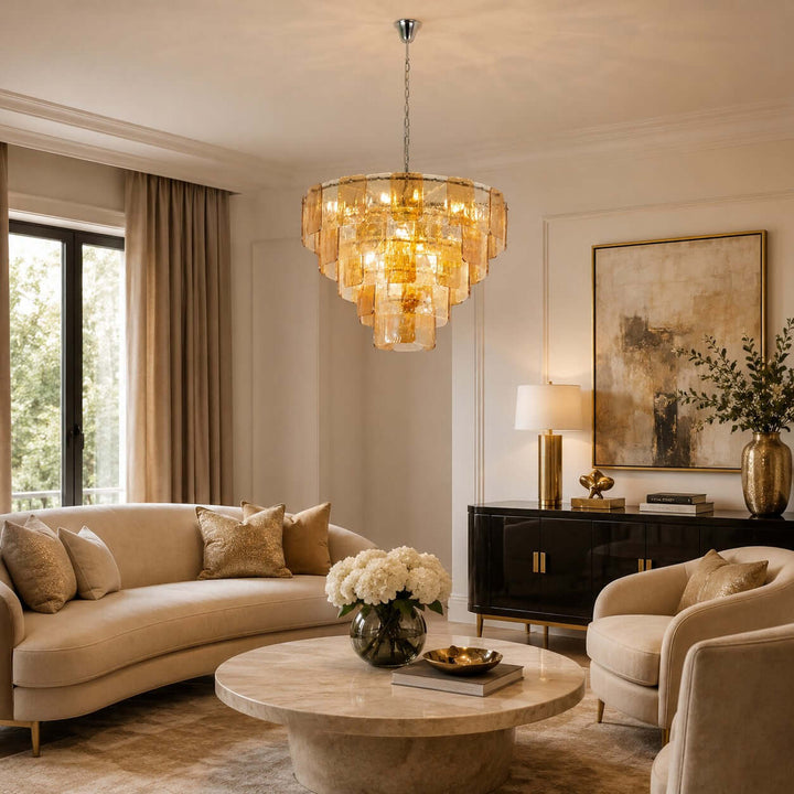 French Vintage Amber Glass Chandelier for Living Room Home Decor