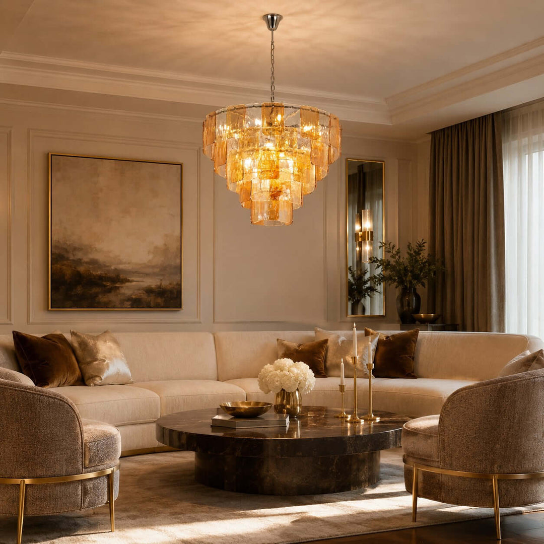 French Vintage Amber Glass Chandelier for Living Room Home Decor