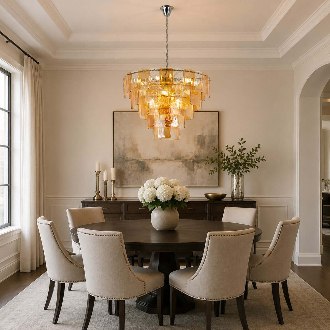 French Vintage Amber Glass Chandelier for Living Room Home Decor