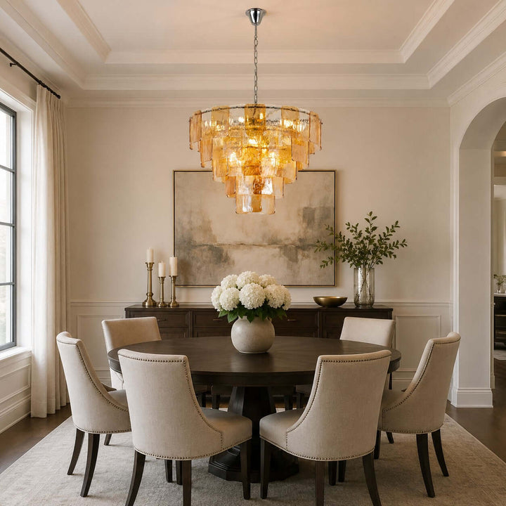 French Vintage Amber Glass Chandelier for Living Room Home Decor