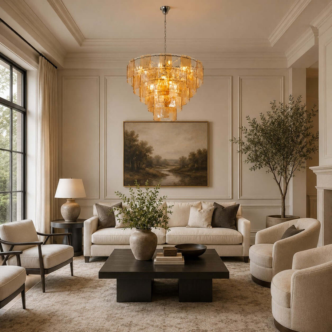 French Vintage Amber Glass Chandelier for Living Room Home Decor