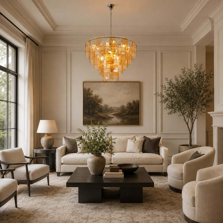 French Vintage Amber Glass Chandelier for Living Room Home Decor
