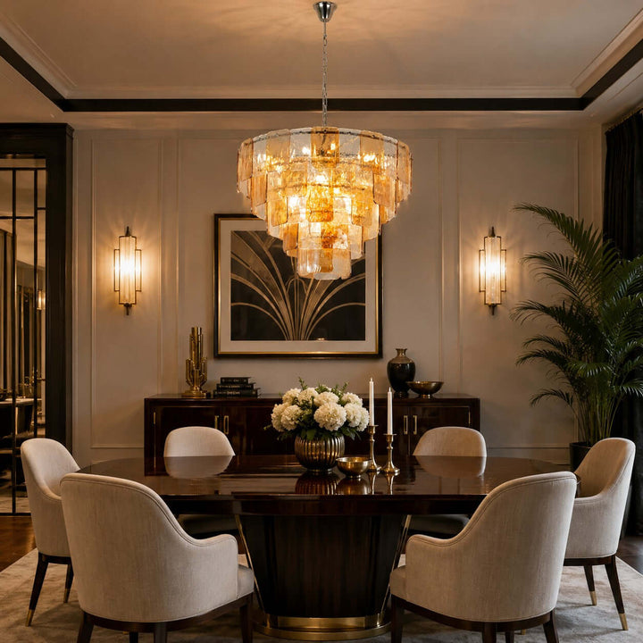French Vintage Amber Glass Chandelier for Living Room Home Decor