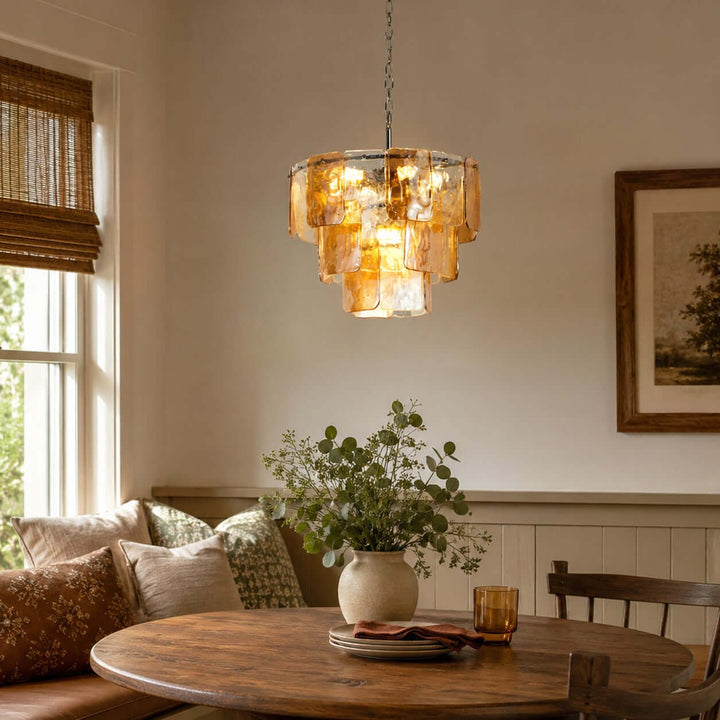 French Vintage Amber Glass Chandelier for Living Room Home Decor