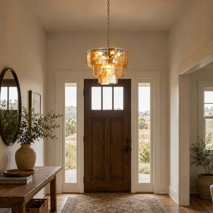 French Vintage Amber Glass Chandelier for Living Room Home Decor