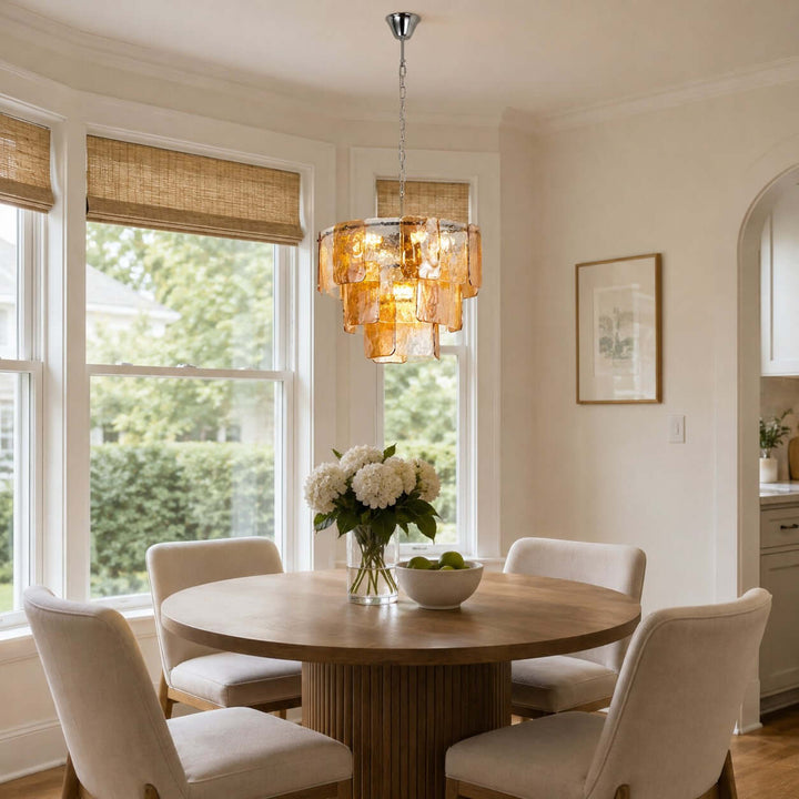 French Vintage Amber Glass Chandelier for Living Room Home Decor