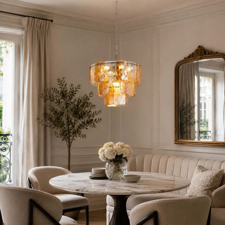 French Vintage Amber Glass Chandelier for Living Room Home Decor