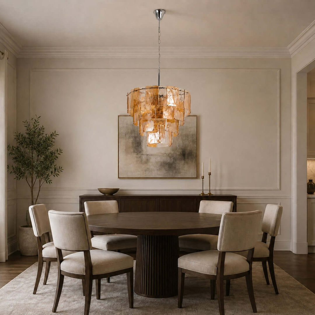 French Vintage Amber Glass Chandelier for Living Room Home Decor