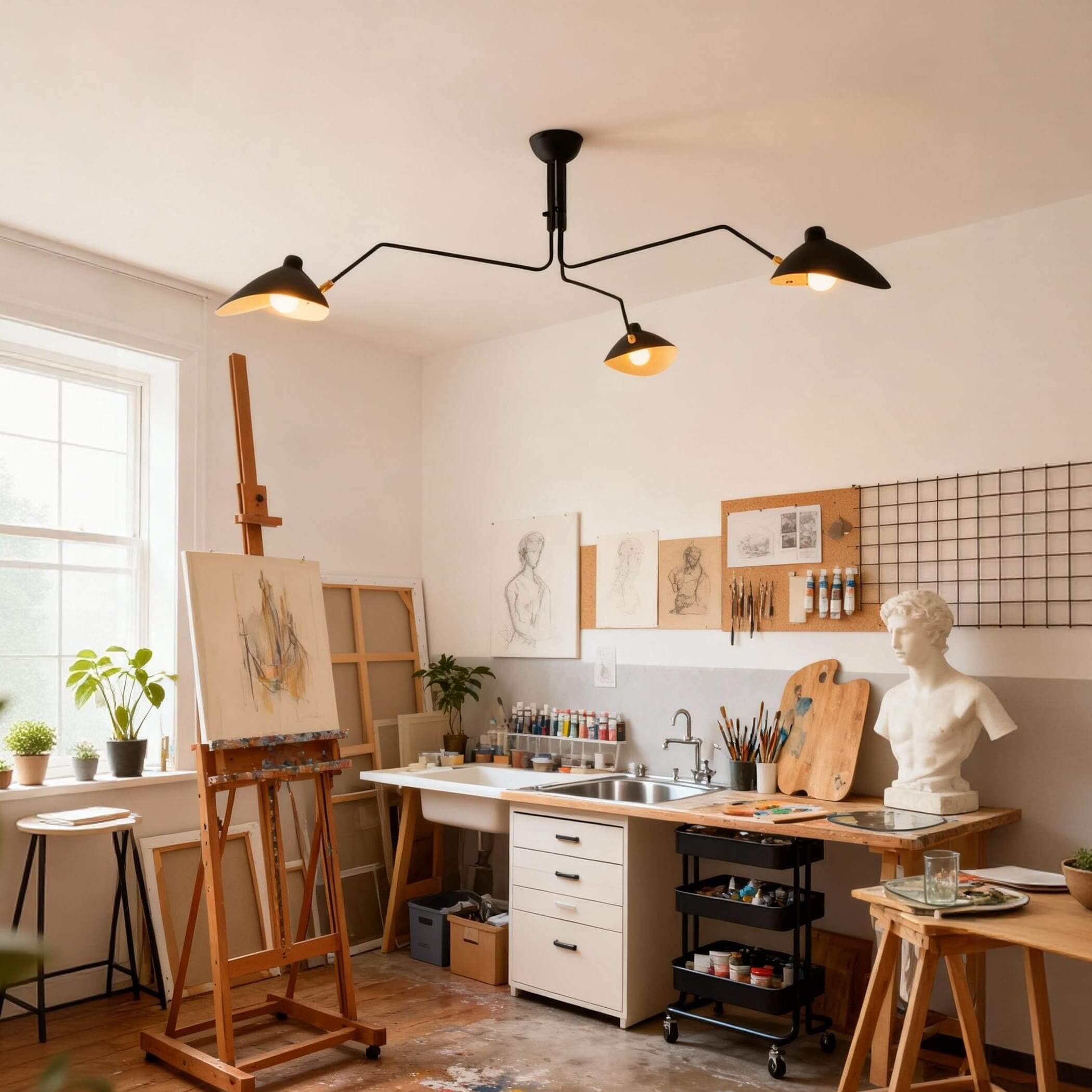 Serge Mouille Ceiling Light – Mid Century Semi-Flush Mount