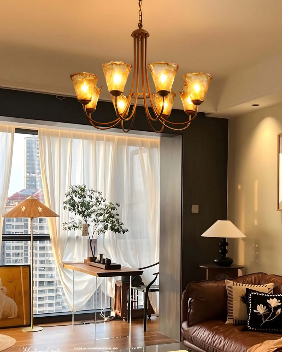 Sivex Chandelier – French Vintage Amber Glass Light