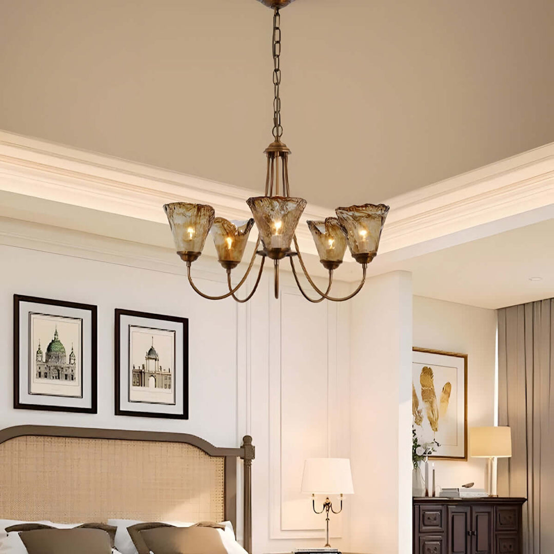 Sivex Chandelier – French Vintage Amber Glass Light