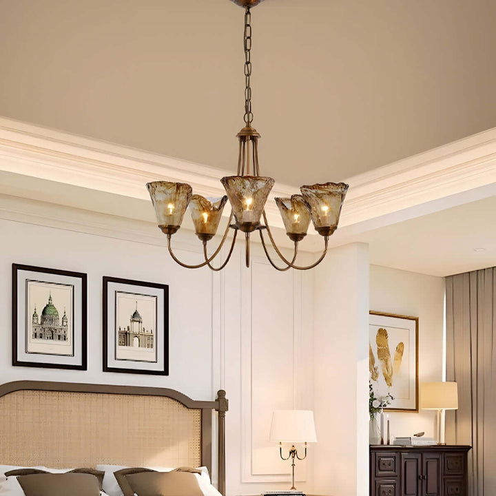 Sivex Chandelier – French Vintage Amber Glass Light