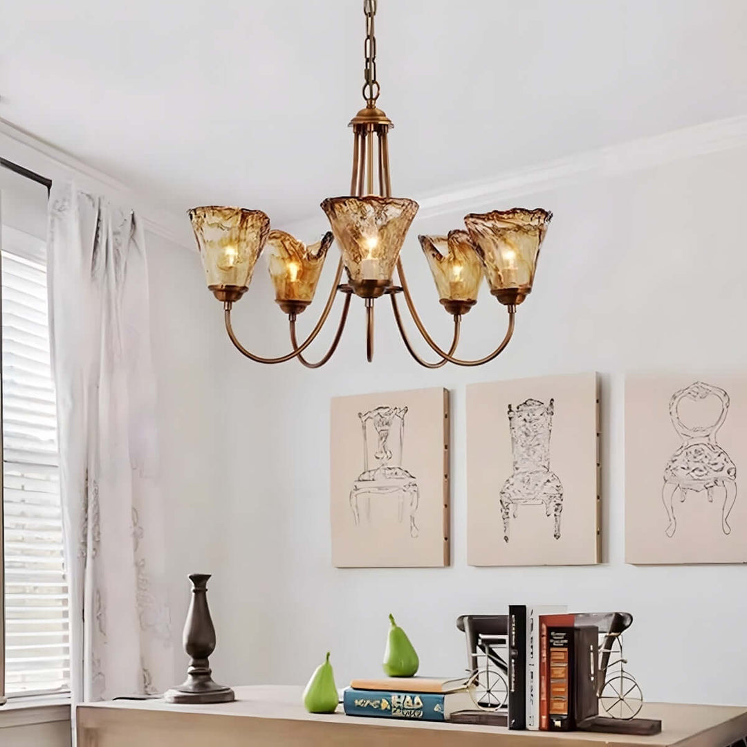 Sivex Chandelier – French Vintage Amber Glass Light
