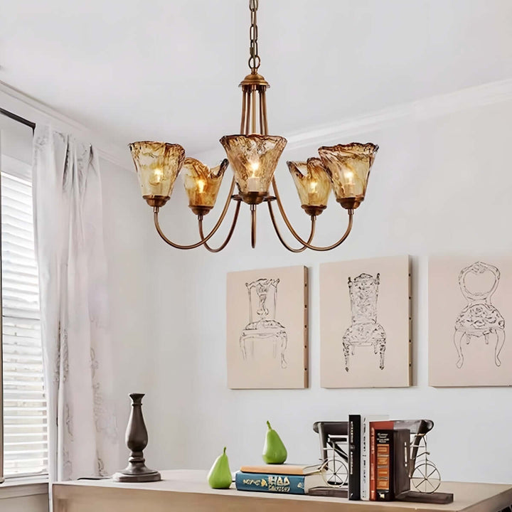 Sivex Chandelier – French Vintage Amber Glass Light