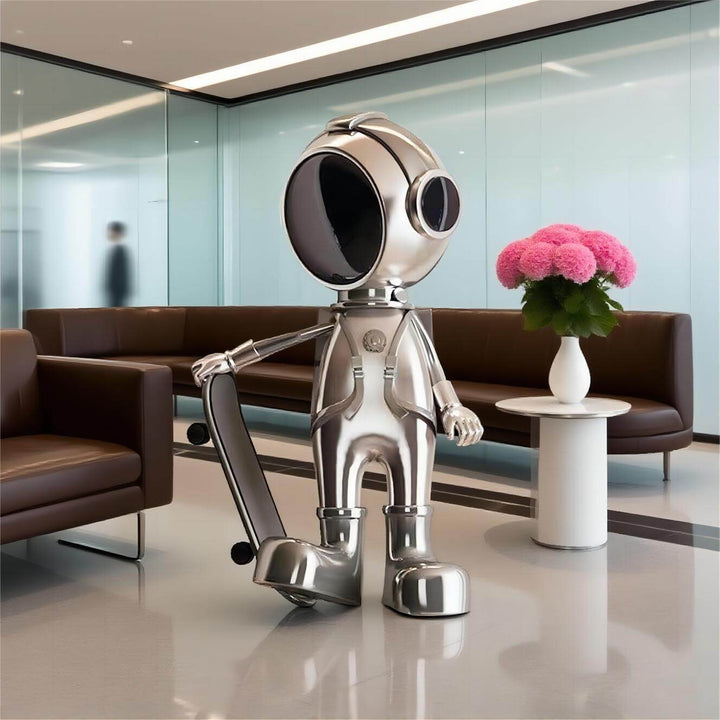 Resin sculpture of a skateboard astronaut, ideal for living room decor and Art Deco decorative ornaments.