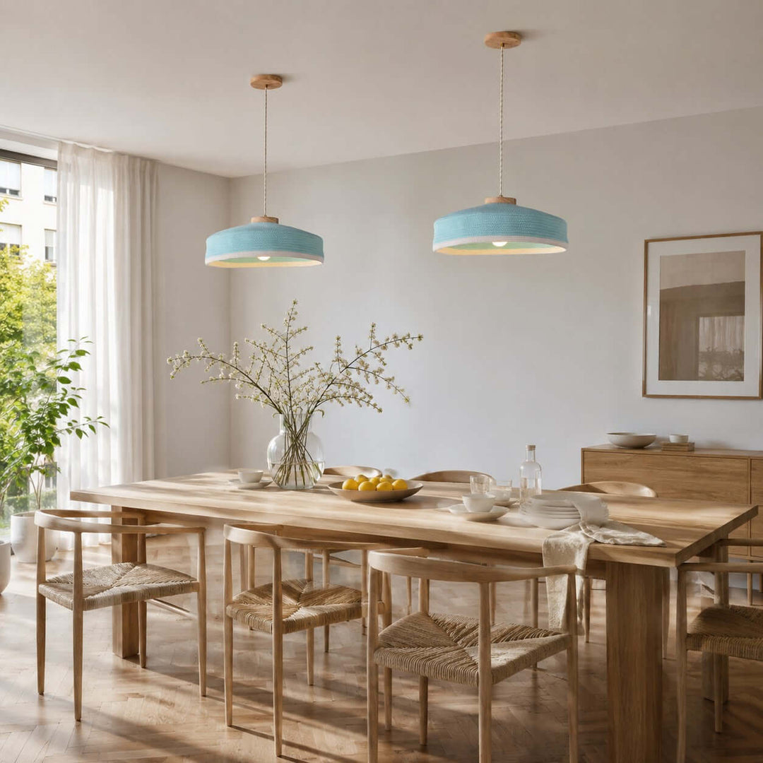 Solaine Wood &amp; Woven Fabric Pendant Light for Bedroom &amp; Kitchen
