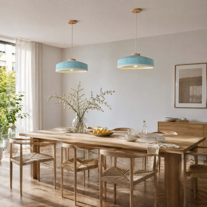 Solaine Wood &amp; Woven Fabric Pendant Light for Bedroom &amp; Kitchen