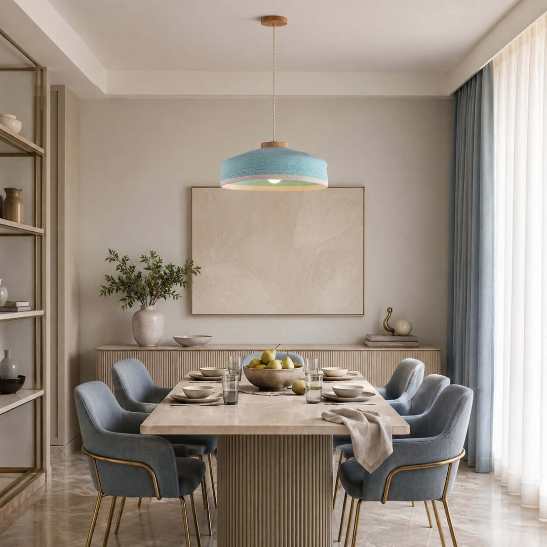 Solaine Wood &amp; Woven Fabric Pendant Light for Bedroom &amp; Kitchen