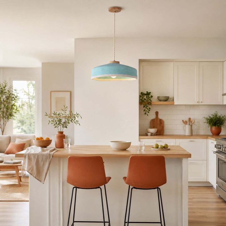 Solaine Wood &amp; Woven Fabric Pendant Light for Bedroom &amp; Kitchen