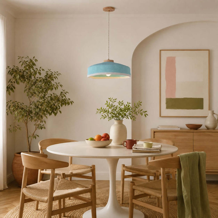 Solaine Wood &amp; Woven Fabric Pendant Light for Bedroom &amp; Kitchen