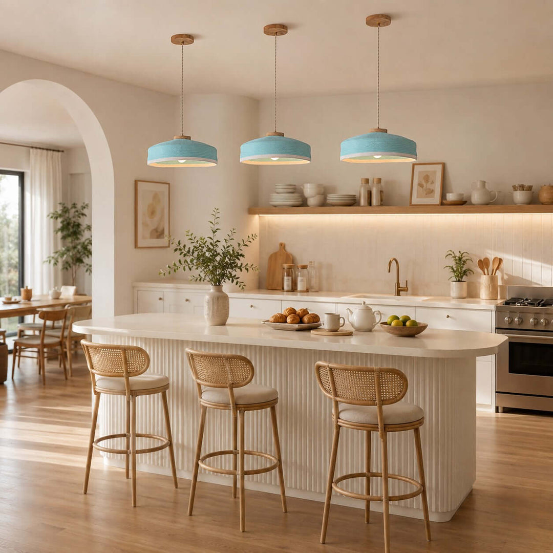 Solaine Wood &amp; Woven Fabric Pendant Light for Bedroom &amp; Kitchen