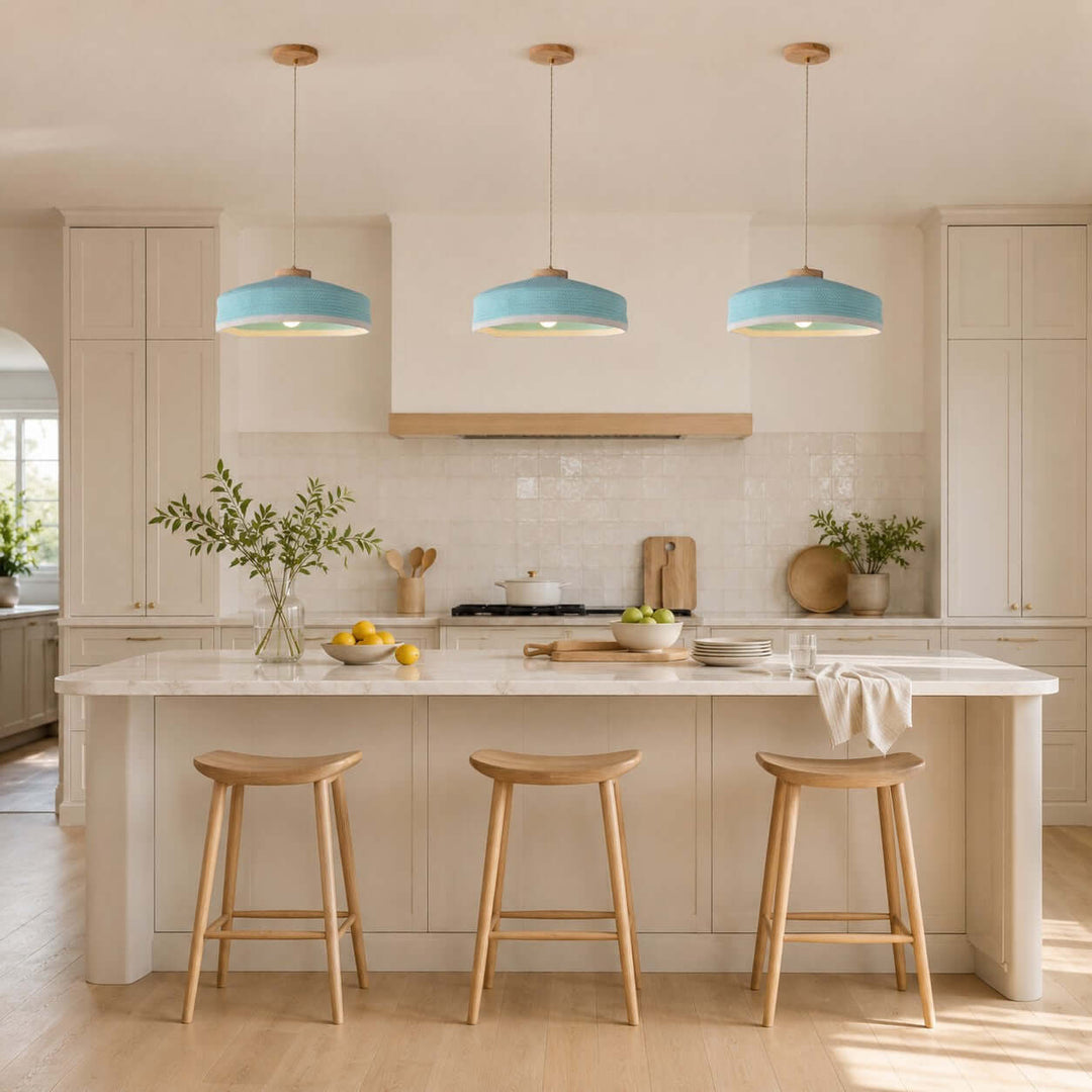 Solaine Wood &amp; Woven Fabric Pendant Light for Bedroom &amp; Kitchen