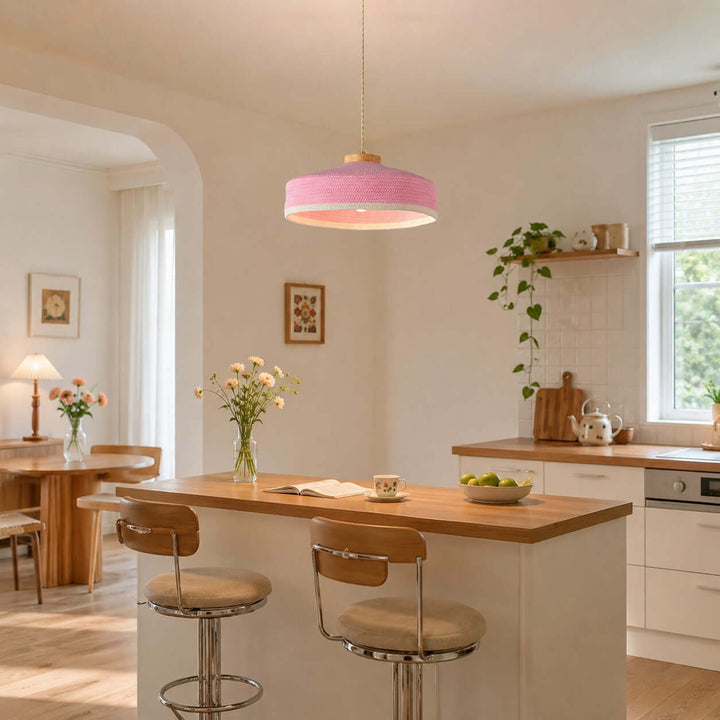 Solaine Wood &amp; Woven Fabric Pendant Light for Bedroom &amp; Kitchen