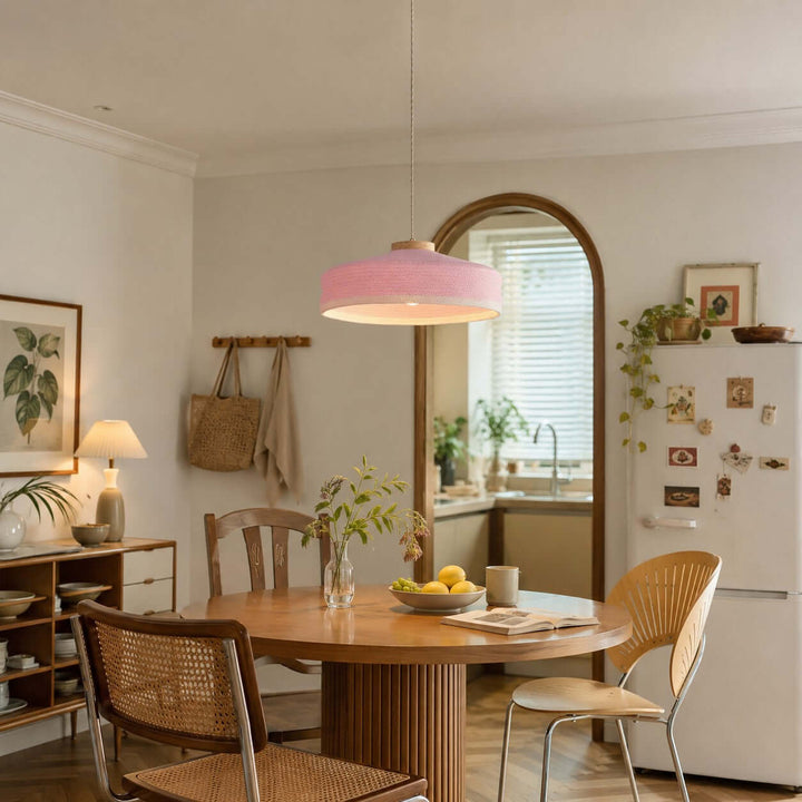 Solaine Wood &amp; Woven Fabric Pendant Light for Bedroom &amp; Kitchen