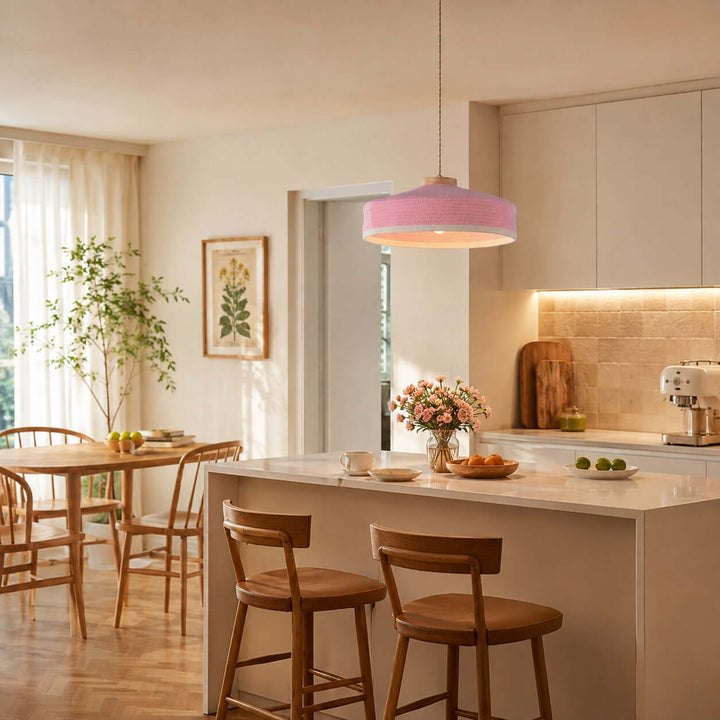 Solaine Wood &amp; Woven Fabric Pendant Light for Bedroom &amp; Kitchen