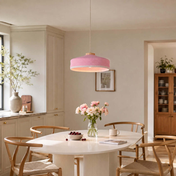 Solaine Wood &amp; Woven Fabric Pendant Light for Bedroom &amp; Kitchen