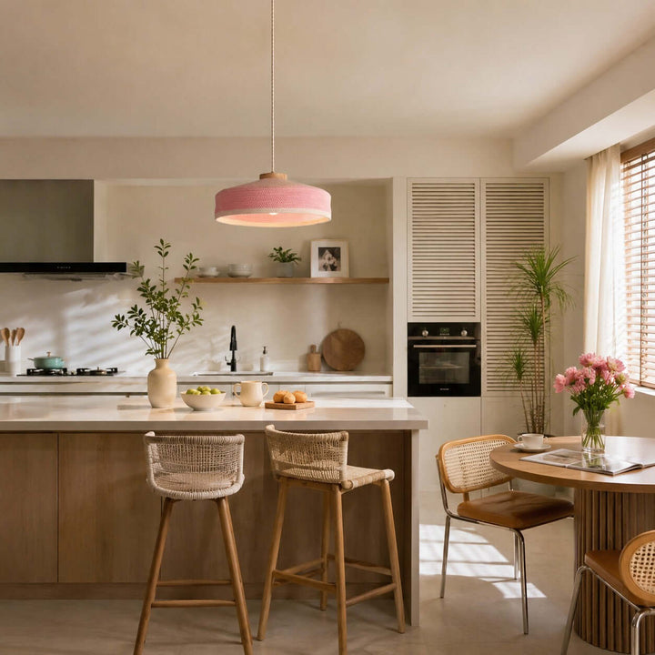 Solaine Wood &amp; Woven Fabric Pendant Light for Bedroom &amp; Kitchen