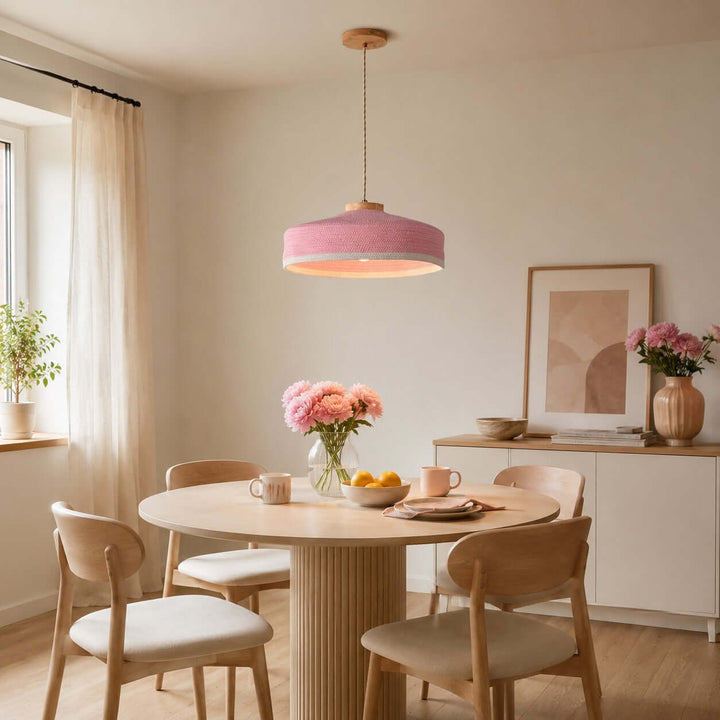 Solaine Wood &amp; Woven Fabric Pendant Light for Bedroom &amp; Kitchen