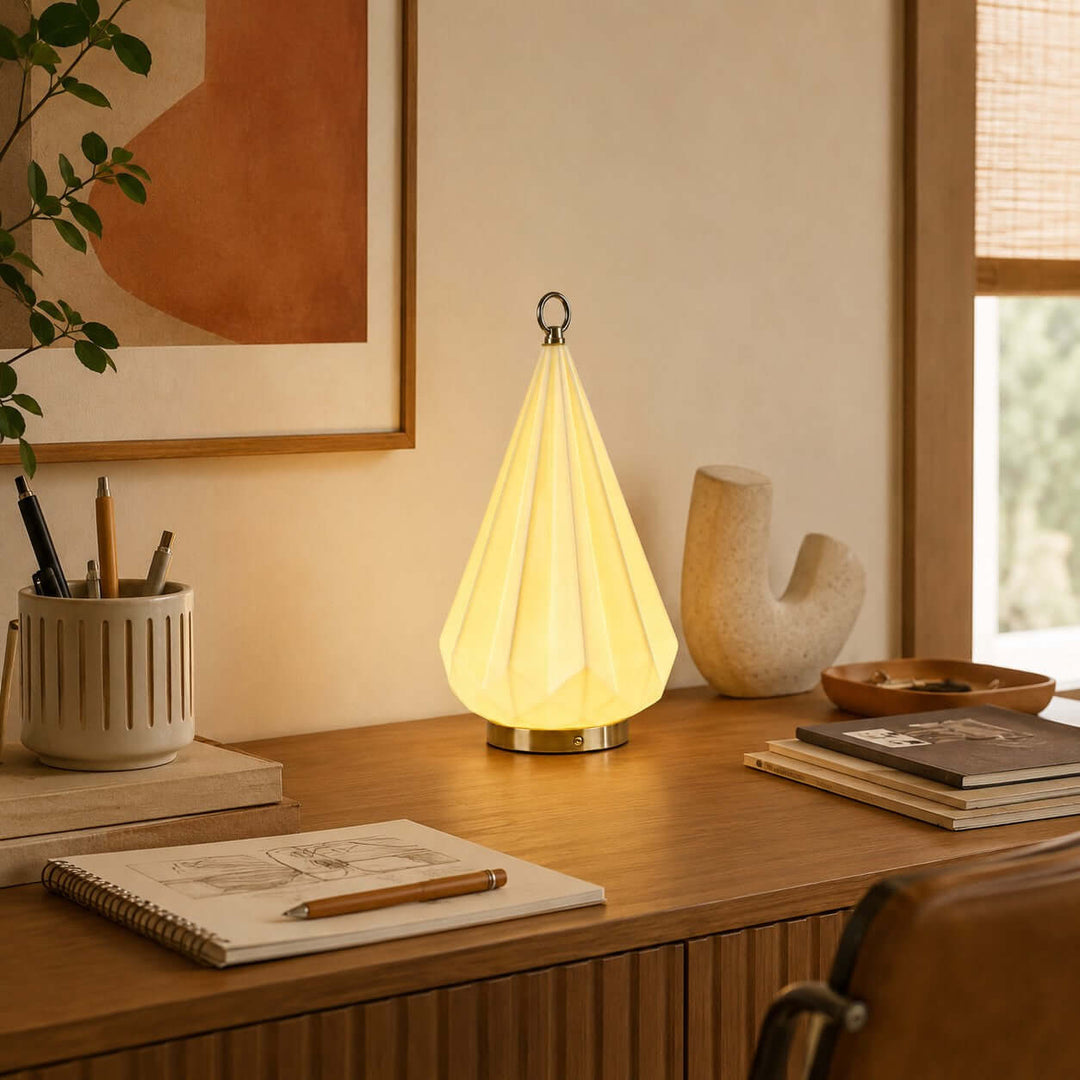 Solene Table Lamp | Bauhaus Ceramic LED Lamp for Bedroom Decor