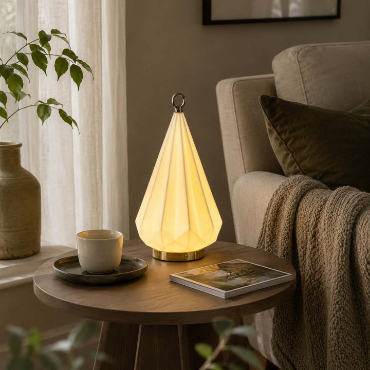 Solene Table Lamp | Bauhaus Ceramic LED Lamp for Bedroom Decor