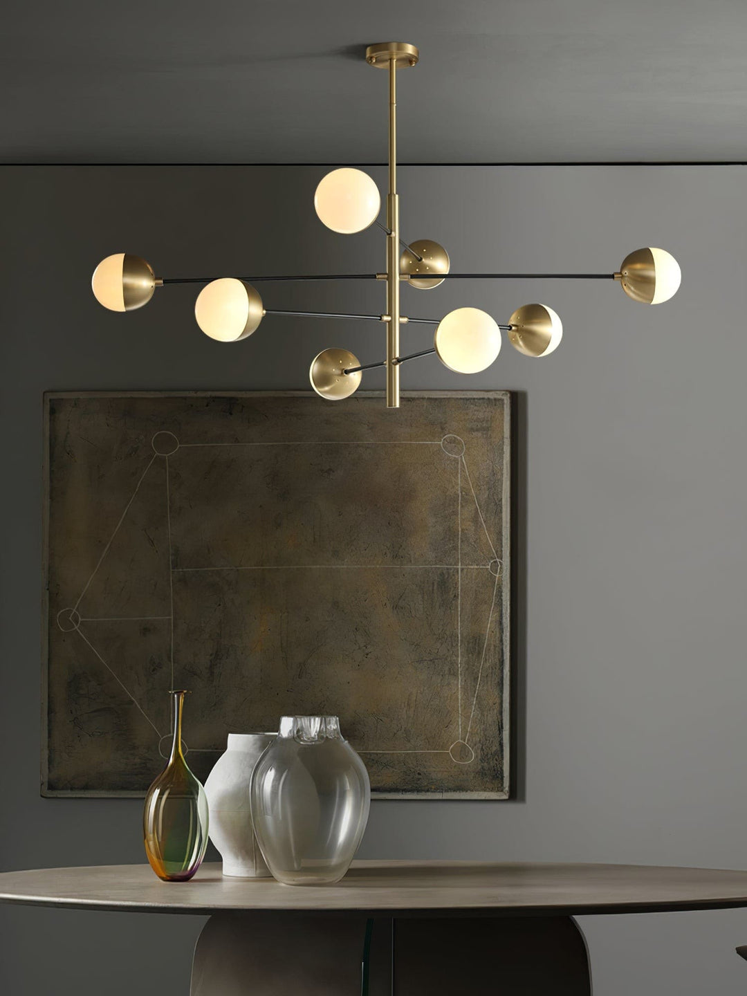 Solira Chandelier - Contemporary Living Room Fixture in Brass & Glass