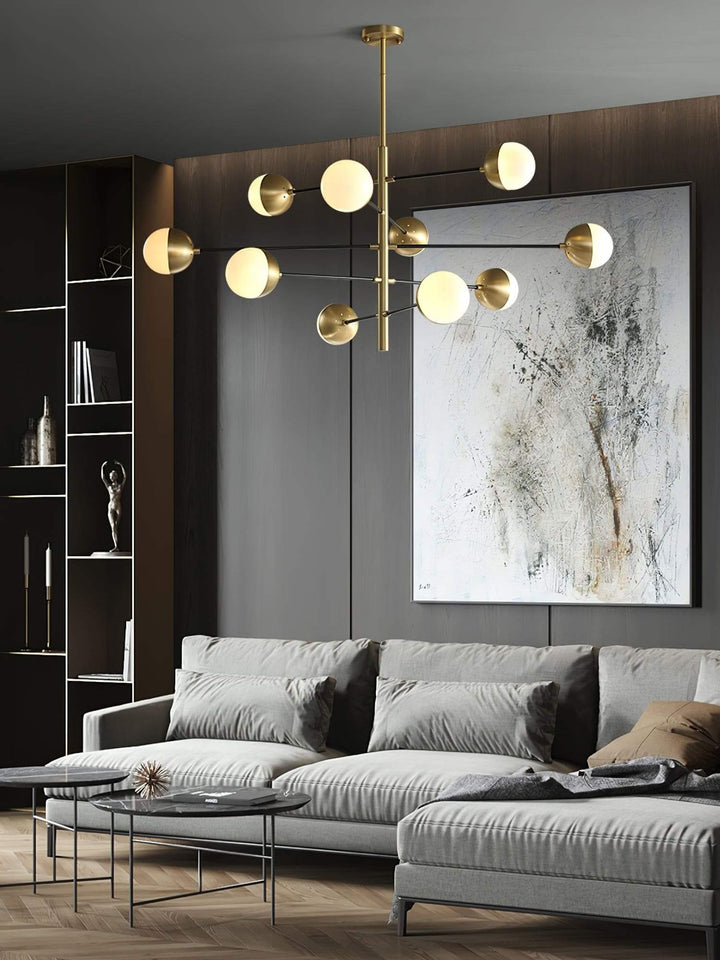 Solira Chandelier - Contemporary Living Room Fixture in Brass & Glass
