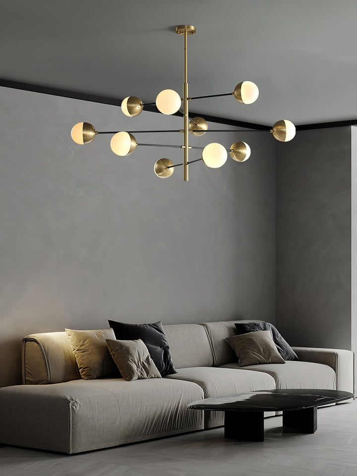 Solira Chandelier - Contemporary Living Room Fixture in Brass & Glass