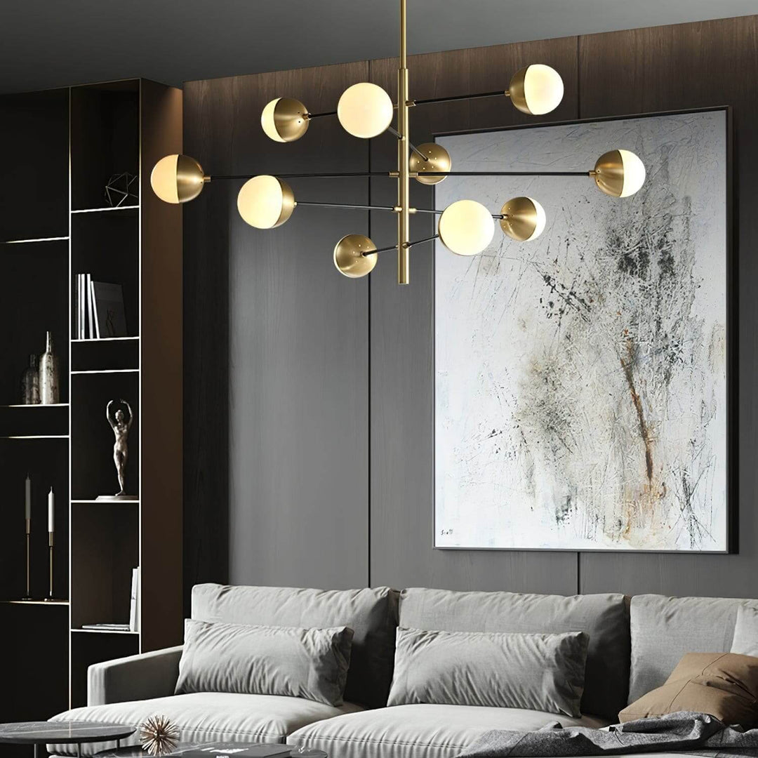 Solira Chandelier - Contemporary Living Room Fixture in Brass & Glass