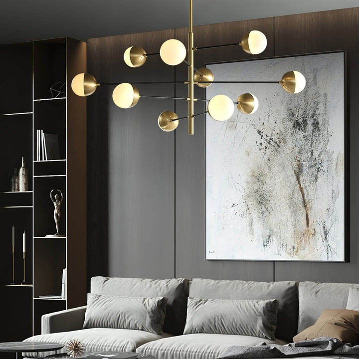 Solira Chandelier - Contemporary Living Room Fixture in Brass & Glass